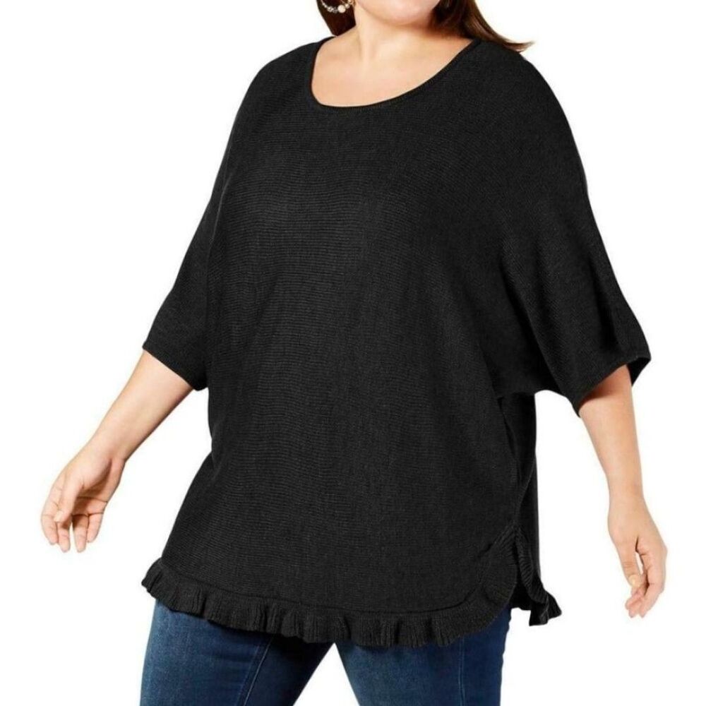 NY Collection Plus Size 1X Black Ruffled Hem Tunic Sweater NWT